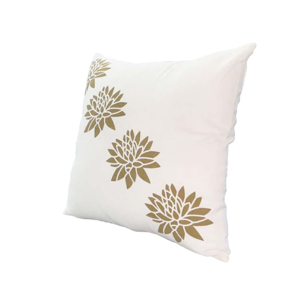 Benzara 18 X 18 Square Accent Pillows Soft Cotton Cover Printed Lotus Flower Set Of 2 Gold White By The Urban Port
