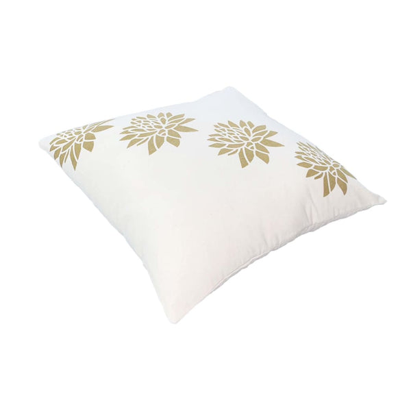 Benzara 18 X 18 Square Accent Pillows Soft Cotton Cover Printed Lotus Flower Set Of 2 Gold White By The Urban Port