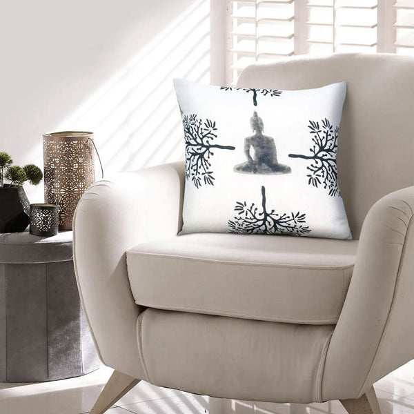 Benzara 18 X 18 Square Accent Throw Pillows Meditating Buddha Polyester Filling Set Of 2 Gray White By The Urban Port