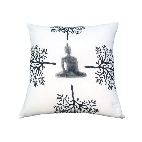 Benzara 18 X 18 Square Accent Throw Pillows Meditating Buddha Polyester Filling Set Of 2 Gray White By The Urban Port