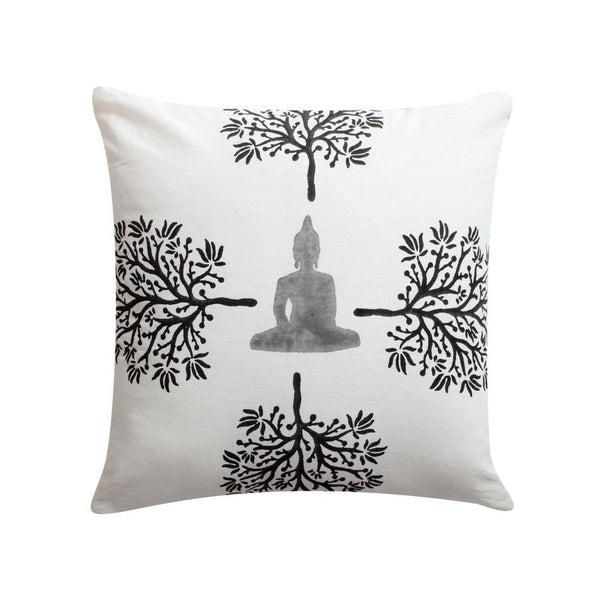 Benzara 18 X 18 Square Cotton Accent Throw Pillow Meditating Buddha Tree Print Set Of 2 White Black By The Urban Port