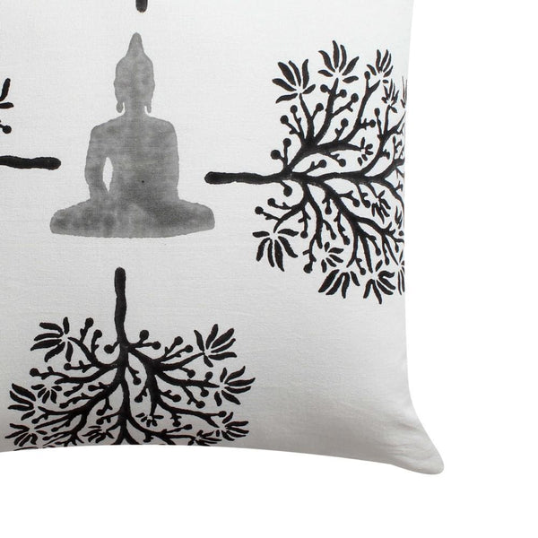 Benzara 18 X 18 Square Cotton Accent Throw Pillow Meditating Buddha Tree Print Set Of 2 White Black By The Urban Port