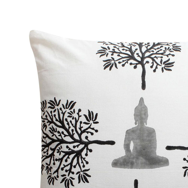 Benzara 18 X 18 Square Cotton Accent Throw Pillow Meditating Buddha Tree Print Set Of 2 White Black By The Urban Port