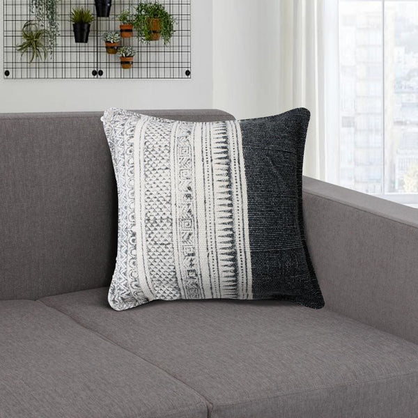 Benzara 18 X 18 Square Handwoven Accent Throw Pillow Polycotton Dhurrie Kilim Pattern Front Set Of 2 White Gray By The Urban Port