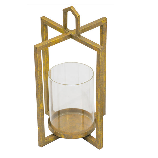 Benzara 19 15 11 Inch Lanterns Set Of 3 Tea Light Glass Holders Modern Gold - BM285278