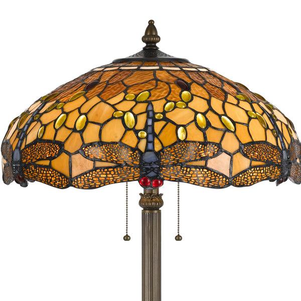 Benzara 2 Bulb Tiffany Floor Lamp With Dragonfly Design Shade Multicolor - BM223536