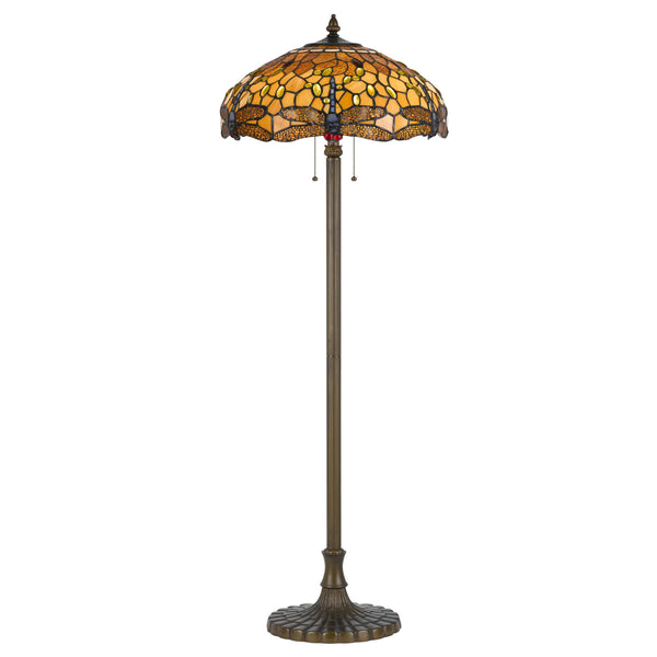 benzara 2 Bulb Tiffany Floor Lamp with Dragonfly Design Shade Multicolor - BM223536