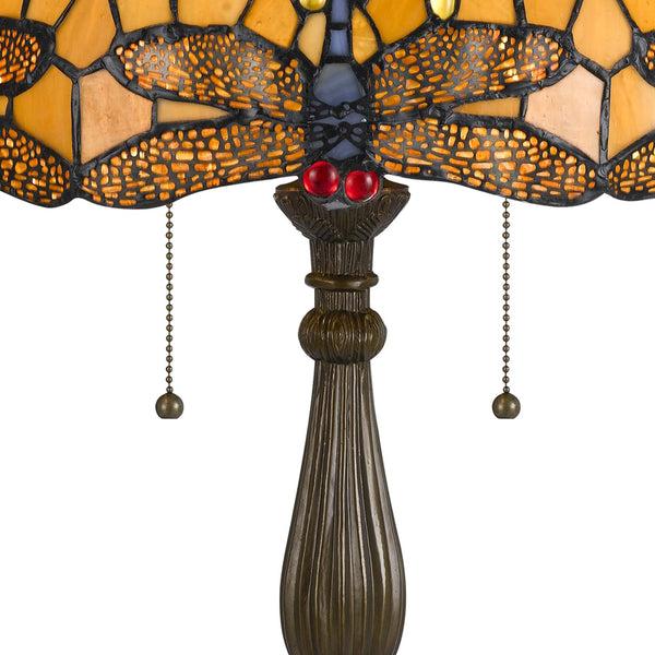 Benzara 2 Bulb Tiffany Table Lamp With Dragonfly Design Shade Multicolor - BM223636