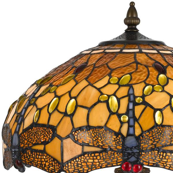 Benzara 2 Bulb Tiffany Table Lamp With Dragonfly Design Shade Multicolor - BM223636