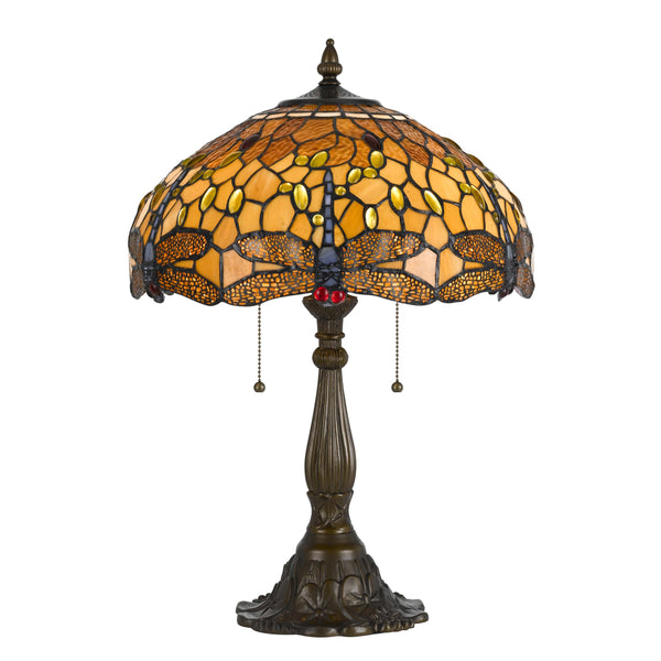 benzara 2 Bulb Tiffany Table Lamp with Dragonfly Design Shade Multicolor - BM223636