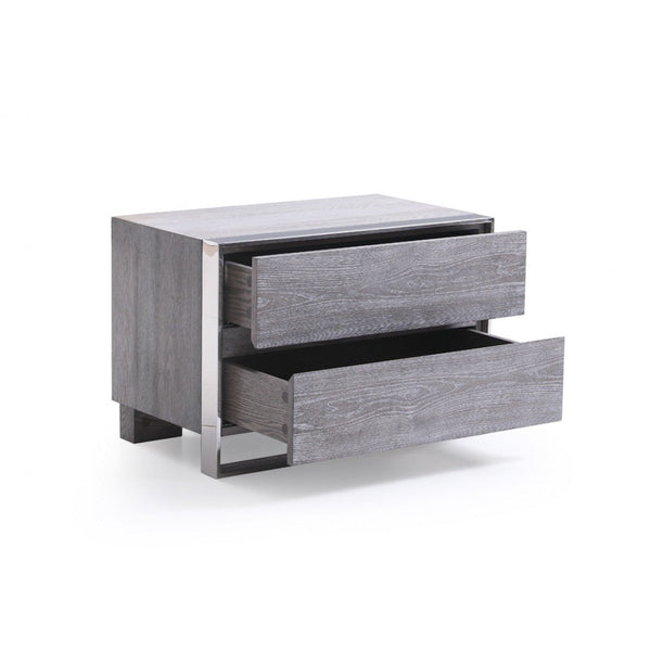 Benzara 2 Drawer Rectangular Nightstand With Stainless Steel Legs Gray - BM214881