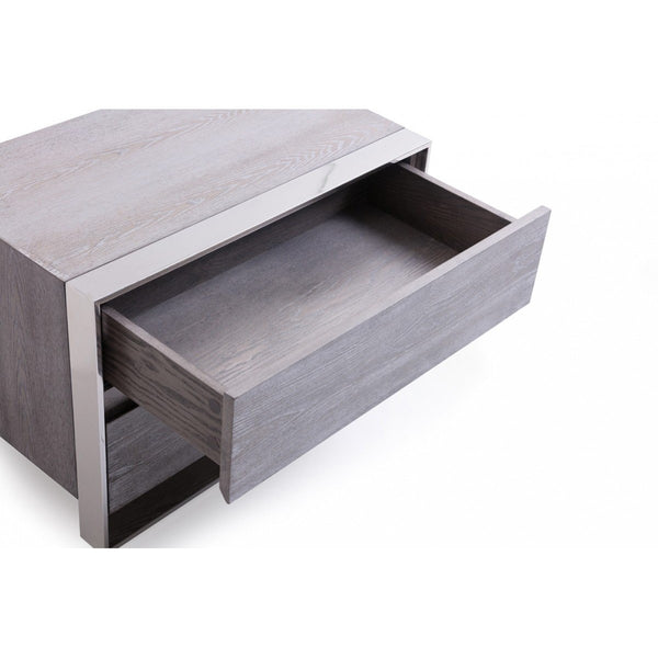 Benzara 2 Drawer Rectangular Nightstand With Stainless Steel Legs Gray - BM214881