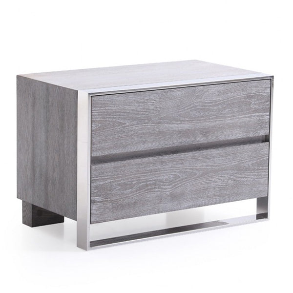 benzara 2 Drawer Rectangular Nightstand with Stainless Steel Legs Gray - BM214881