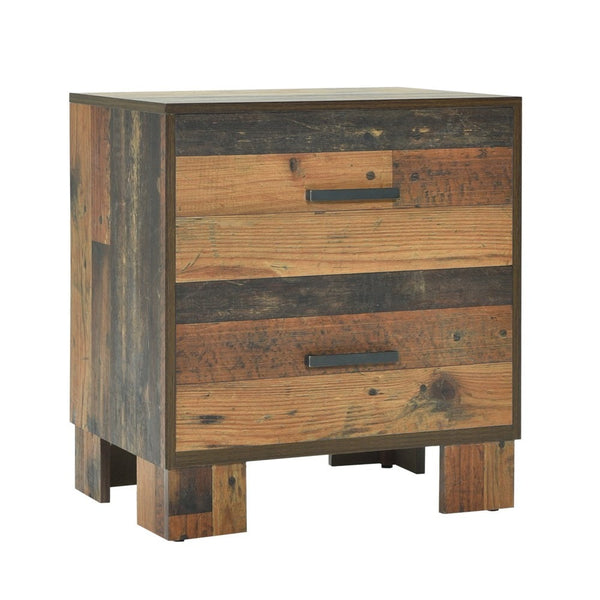 Benzara 2 Drawer Rustic Nightstand With Nails And Grain Details Dark Brown - BM215791