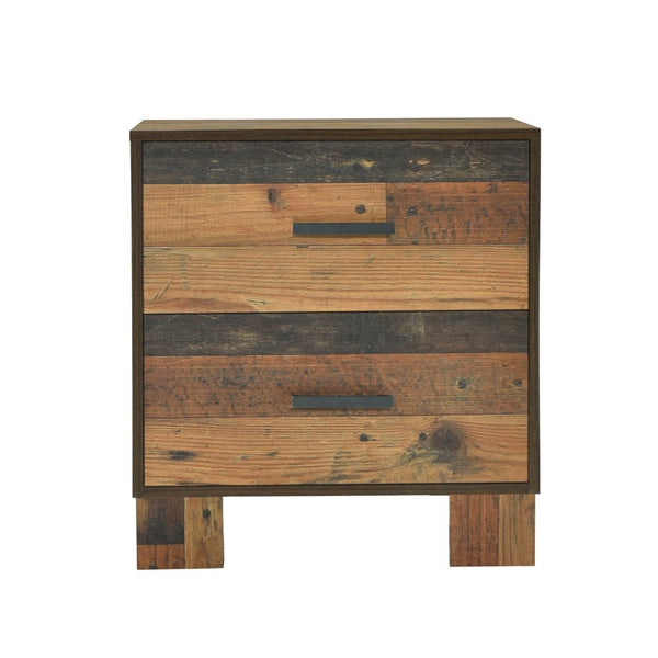 Benzara 2 Drawer Rustic Nightstand With Nails And Grain Details Dark Brown - BM215791
