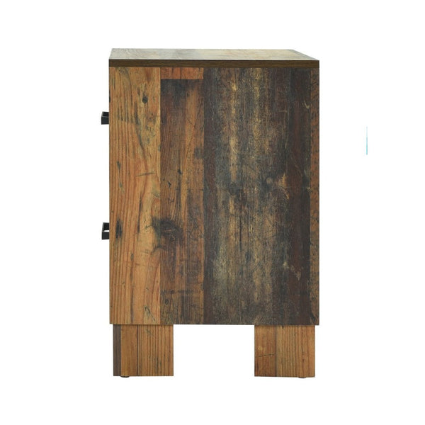 Benzara 2 Drawer Rustic Nightstand With Nails And Grain Details Dark Brown - BM215791
