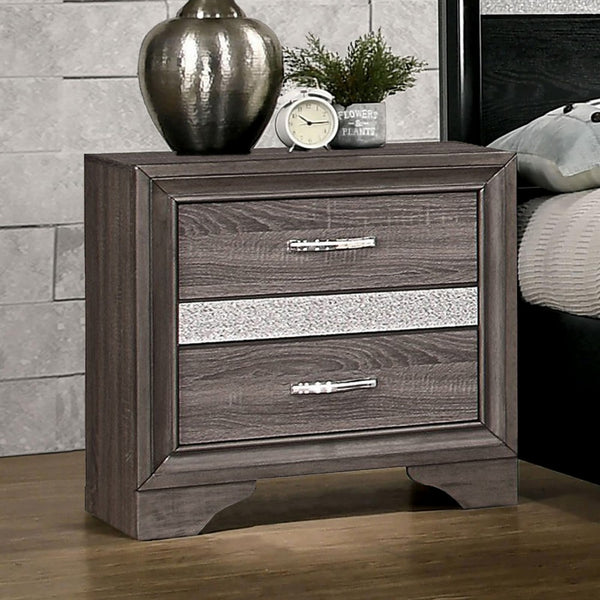Benzara 2 Drawer Wooden Nightstand With 1 Hidden Jewelry Drawers Gray And Silver - BM219795