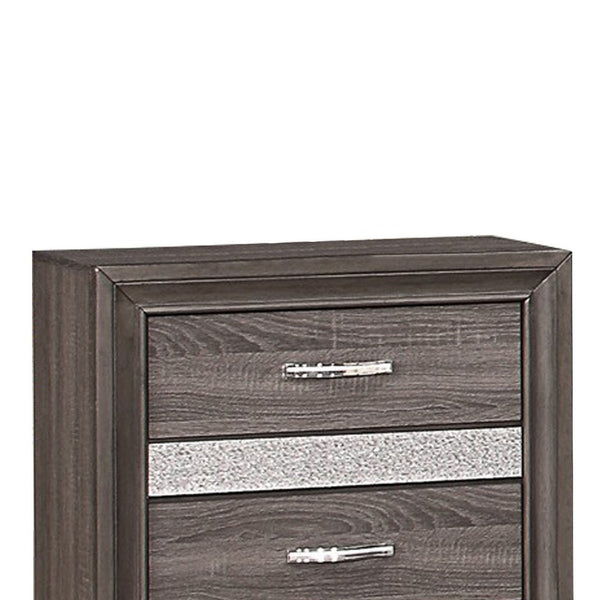 Benzara 2 Drawer Wooden Nightstand With 1 Hidden Jewelry Drawers Gray And Silver - BM219795