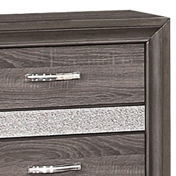 Benzara 2 Drawer Wooden Nightstand With 1 Hidden Jewelry Drawers Gray And Silver - BM219795