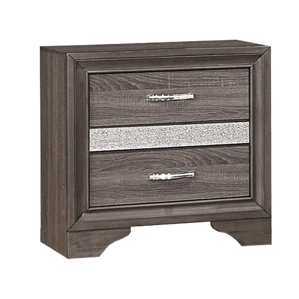 benzara 2 Drawer Wooden Nightstand with 1 Hidden Jewelry Drawers Gray and Silver - BM219795