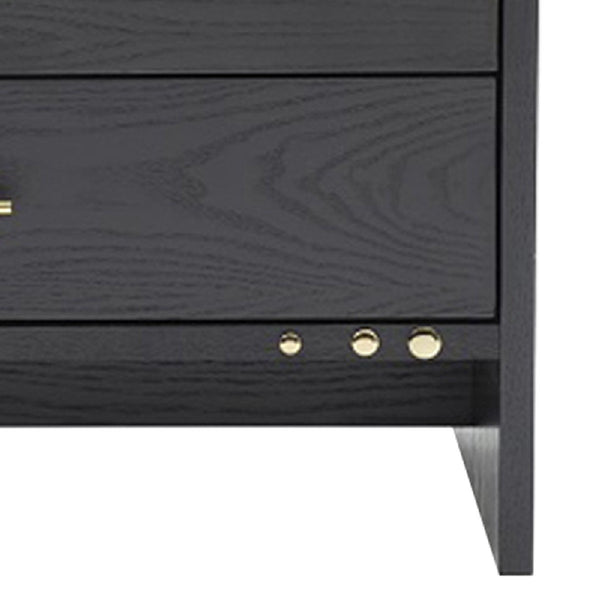 Benzara 2 Drawer Wooden Nightstand With Brass Handles And Accents Gray - BM214755