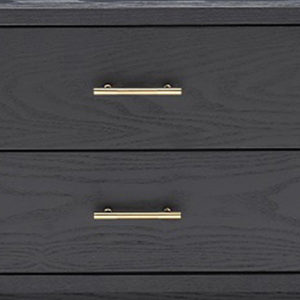 Benzara 2 Drawer Wooden Nightstand With Brass Handles And Accents Gray - BM214755