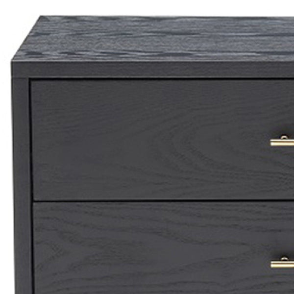 Benzara 2 Drawer Wooden Nightstand With Brass Handles And Accents Gray - BM214755
