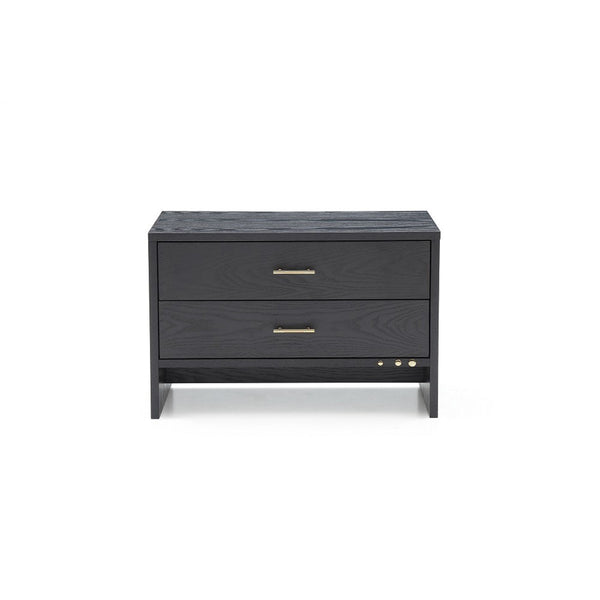 benzara 2 Drawer Wooden Nightstand with Brass Handles and Accents Gray - BM214755