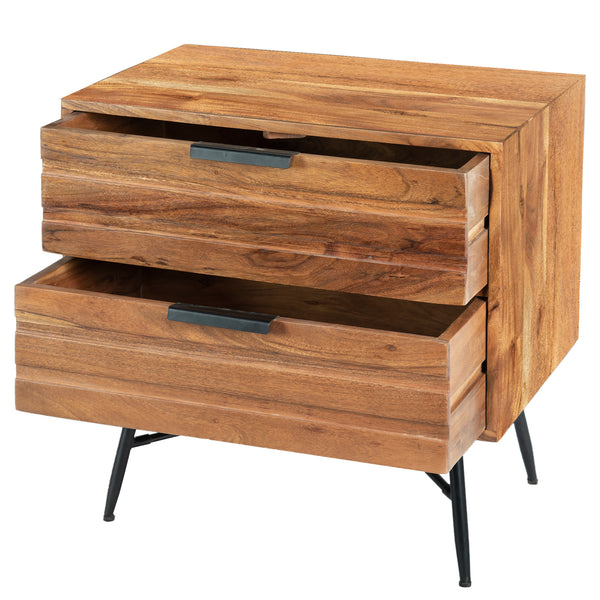 Benzara 2 Drawer Wooden Nightstand With Metal Angled Legs Black And Brown - UPT-195128