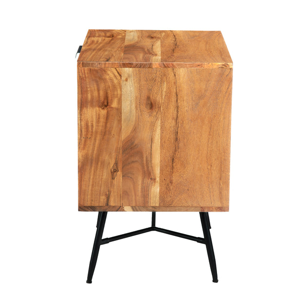 Benzara 2 Drawer Wooden Nightstand With Metal Angled Legs Black And Brown - UPT-195128