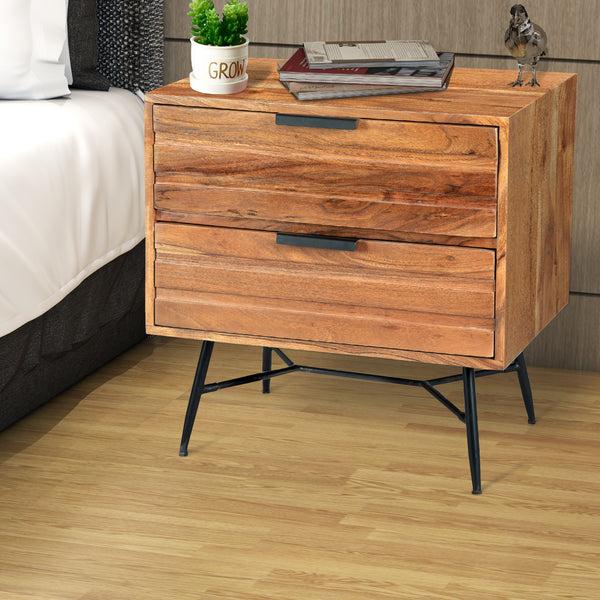 benzara 2 Drawer Wooden Nightstand with Metal Angled Legs Black and Brown - UPT-195128