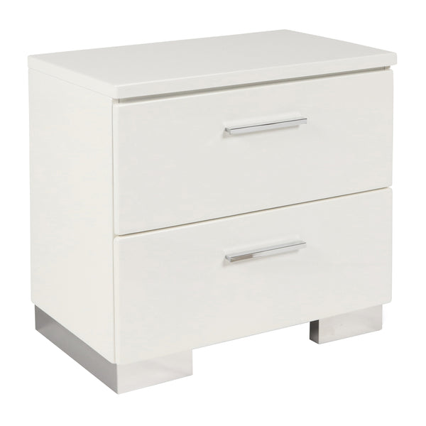 benzara 2 Drawer Wooden Nightstand with Metal Base and Bar Handles White - BM223271