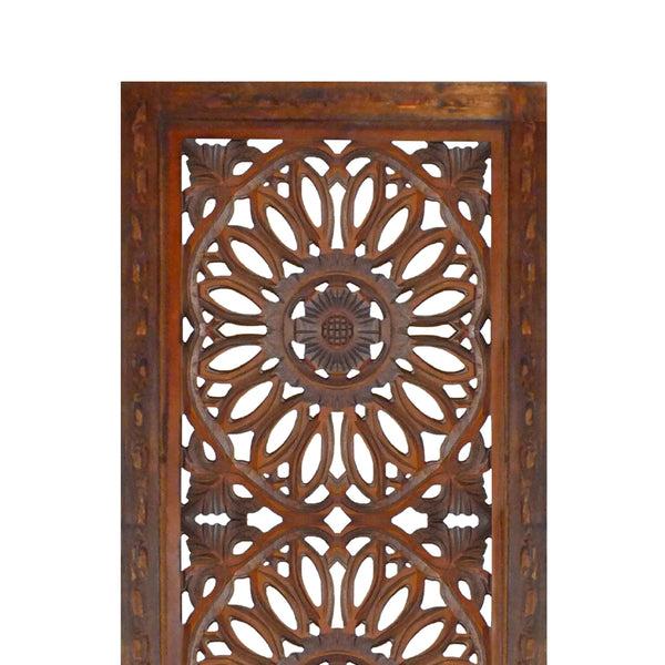 Benzara 2 Piece Mango Wood Wall Panel Set With Mendallion Carving Burnt Brown - BM01883