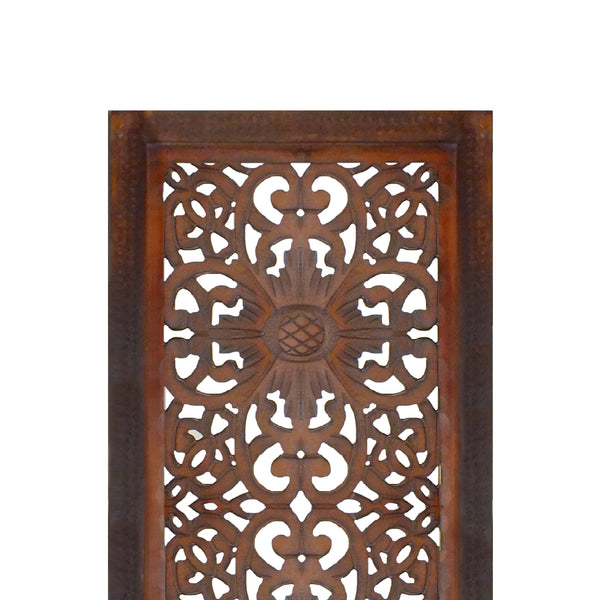 Benzara 2 Piece Mango Wood Wall Panel Set With Mendallion Carving Burnt Brown - BM01883