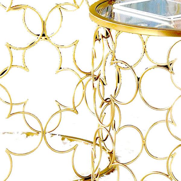 Benzara 2 Piece Round Nesting Table With Lattice Metal Base Gold - BM250298