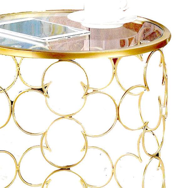 Benzara 2 Piece Round Nesting Table With Lattice Metal Base Gold - BM250298