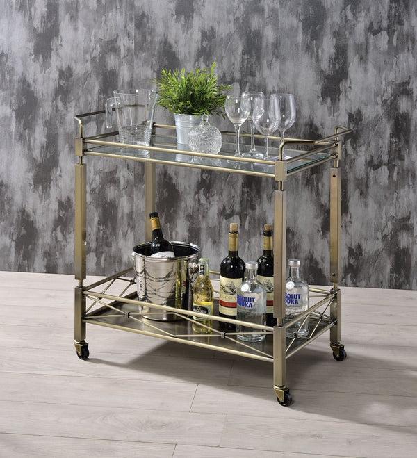 benzara 2 Tier Design Rectangular Metal Serving Cart with Glass Top Shelf Silver - BM194344