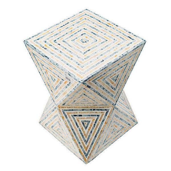 Benzara 20 Inch Capiz Accent Stool Table Hourglass Triangular Off White Ivory - BM286116