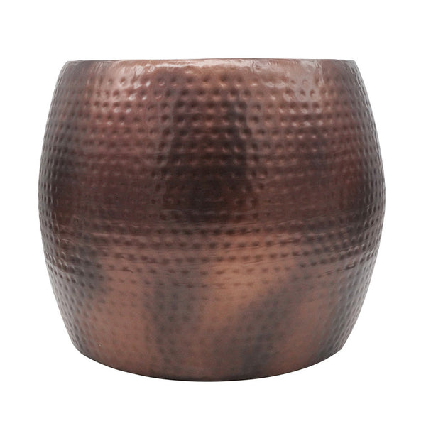 Benzara 20 Inch Classic Iron Low Accent Table Round Top Drum Shape Brown - BM284752