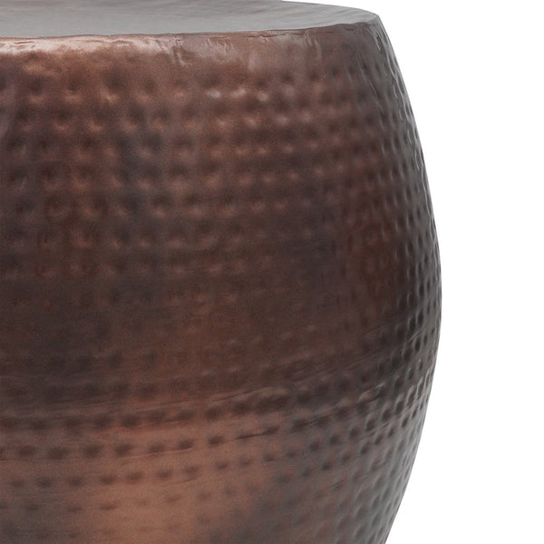 Benzara 20 Inch Classic Iron Low Accent Table Round Top Drum Shape Brown - BM284752