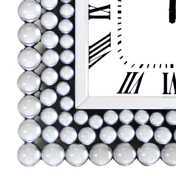 Benzara 20 Inch Mirrored Wall Clock With Jeweled Accents Silver - BM184771