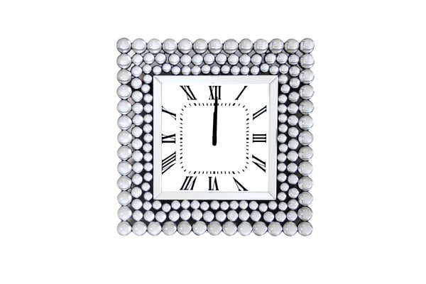 benzara 20 Inch Mirrored Wall Clock with Jeweled Accents Silver - BM184771