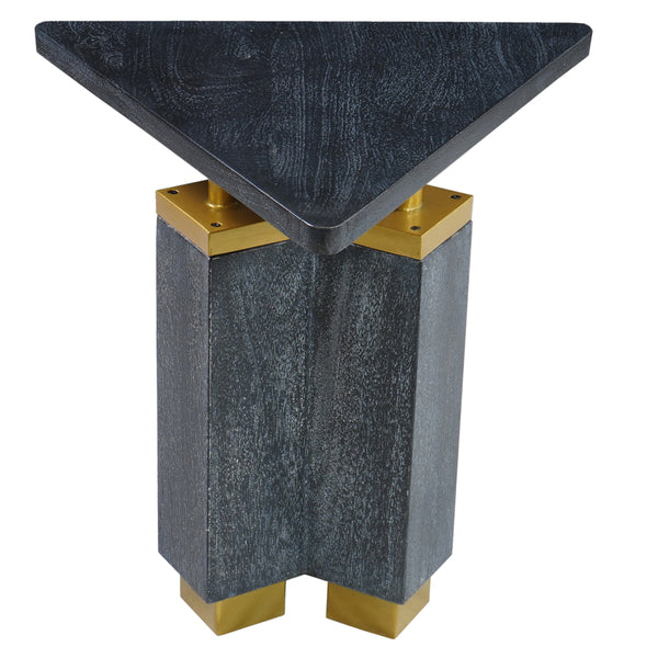 Benzara 20 Inch Modern Side End Table Handcrafted Triangular Shape Gold Brass Trim Sandblasted Black - UPT-297333