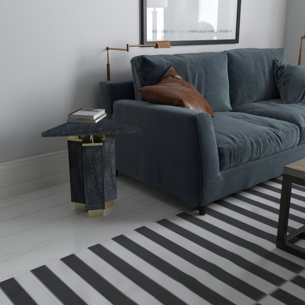 benzara 20 Inch Modern Side End Table Handcrafted Triangular Shape Gold Brass Trim Sandblasted Black - UPT-297333