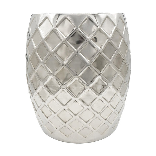 Benzara 20 Inch Stool Table Modern Aluminum Metal Drum Shape Elegant Silver - BM284729