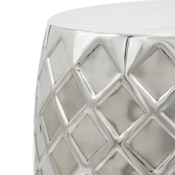 Benzara 20 Inch Stool Table Modern Aluminum Metal Drum Shape Elegant Silver - BM284729