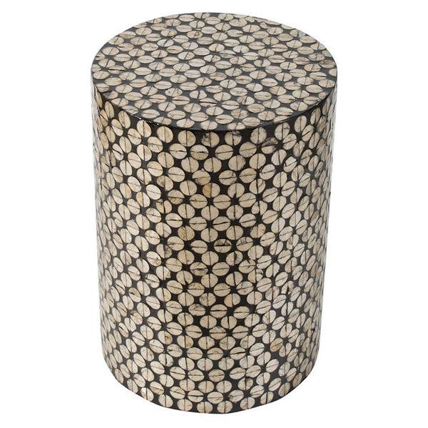 Benzara 20 Inch Stool Table Round Wood Design Modern Capiz Inlay Black White - BM284717
