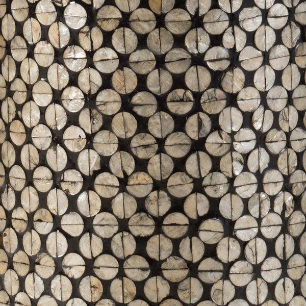 Benzara 20 Inch Stool Table Round Wood Design Modern Capiz Inlay Black White - BM284717