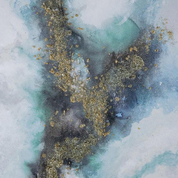 Benzara 20 X 71 Tall Framed Wall Art Oil Painting Set Of 2 Blue And Gold Canvas - BM312858