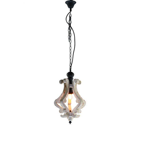 Benzara 21 Inch French Country Chic Pendant Chandelier Distressed White Mango Wood - BM147075